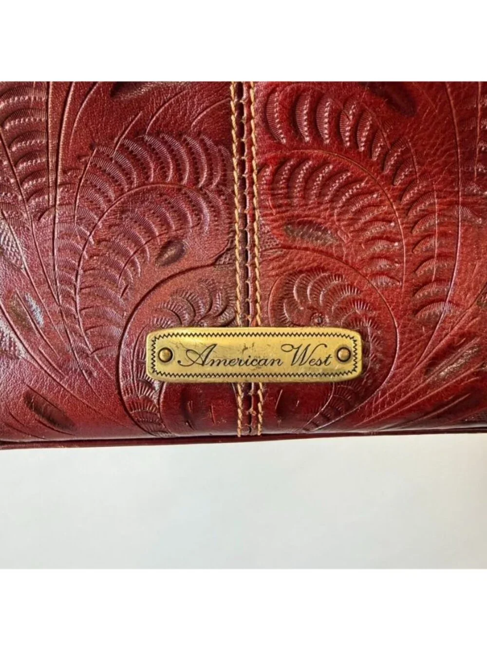 American West Tooled Leather Burgundy Western Shoulder Handbag Purse